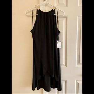 kensie Draped Snake-Chain Halter Dress in black